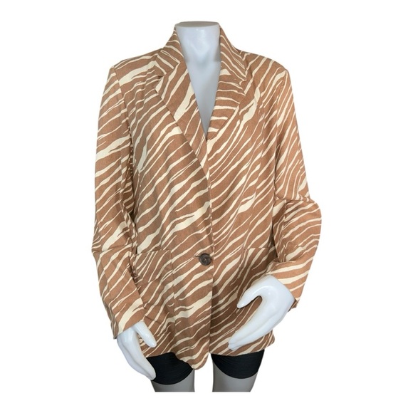 A New Day Sz Med Blazer Brown & White Zebra Print - Picture 2 of 11
